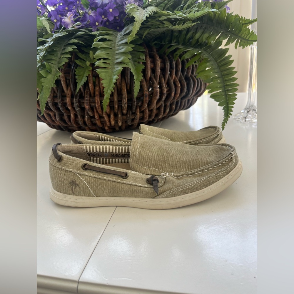 Men's 8 Margaritaville Dock Canvas Vintage Slip On Boat Shoe Green EUC